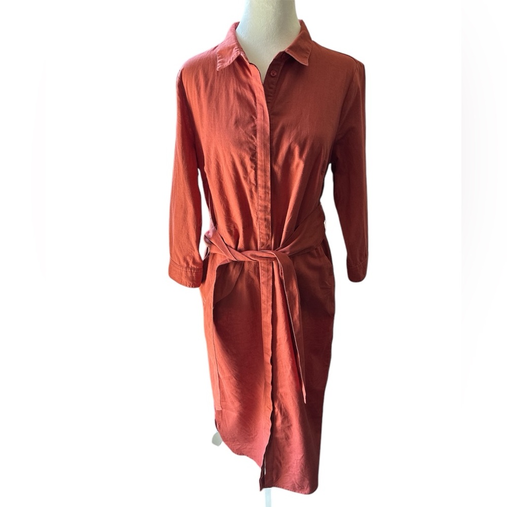 Boden Size 8 Pink Linen Blend Midi Shirt Dress w 3/4 sleeves